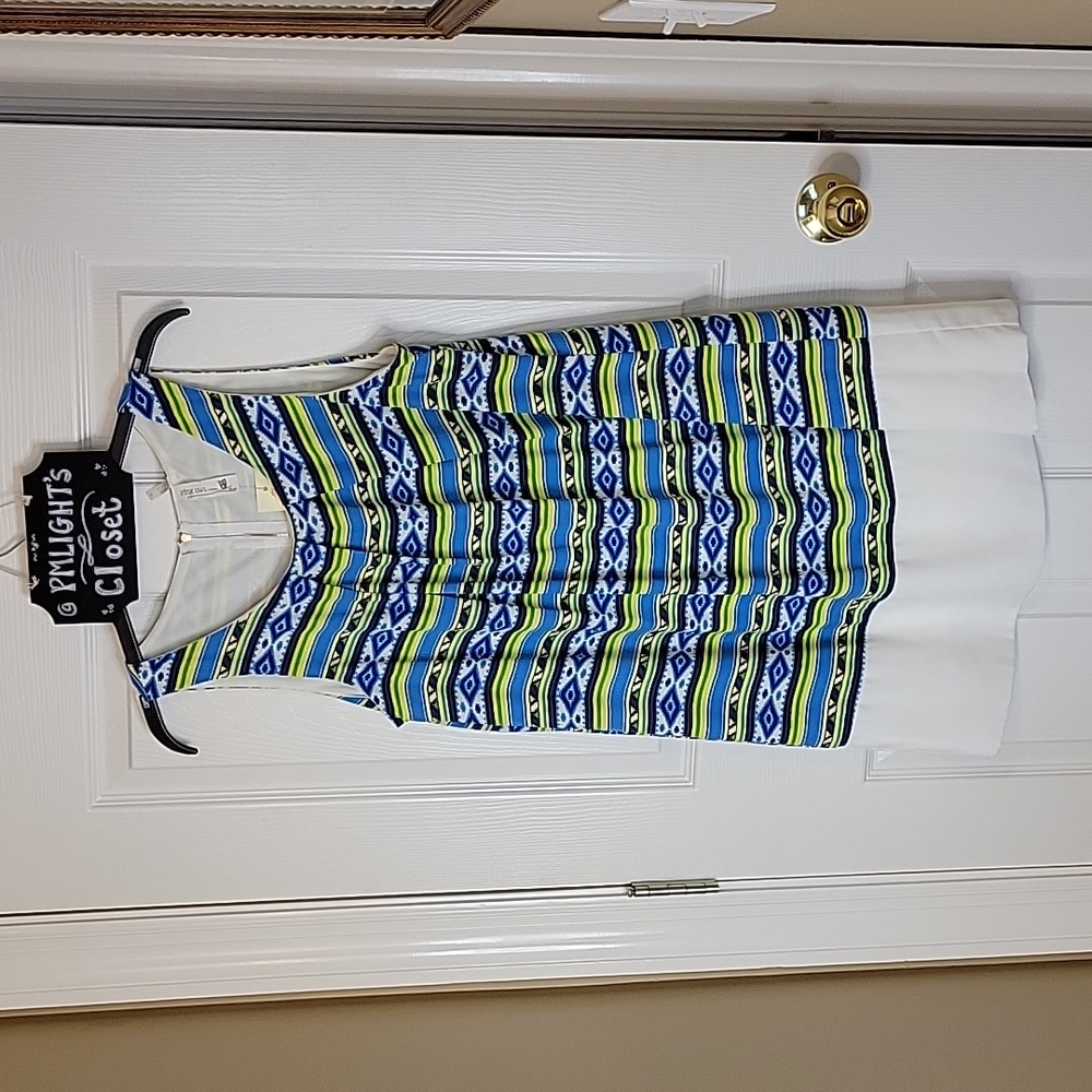 Pink Owl Apparel Mini Dress Medium Sleeveless New Blue White Green Yellow